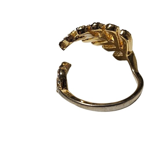 Elegant Gold Tone Leaf Rhinestone Wrap Ring Womens Size 7 1/4 Fashion Jewelry - Picture 4 of 4